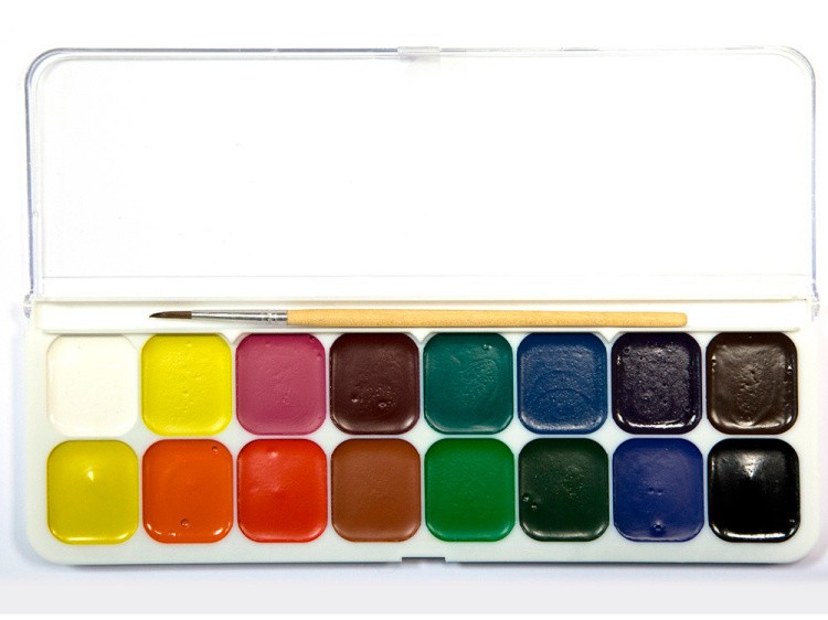 Краски KANZY акварель 16 цветов «Классика» медовая с кистью — картинка 2