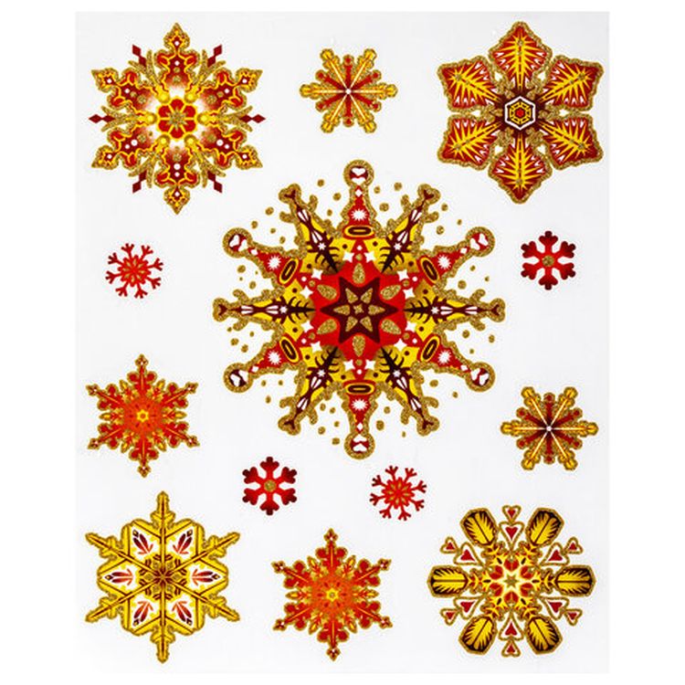 Украшение для окон и стекла «Красно-золотые снежинки 1» — картинка 2