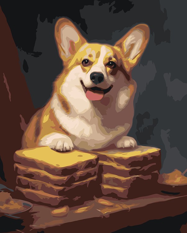 Картина по номерам «Собака корги делает тосты»