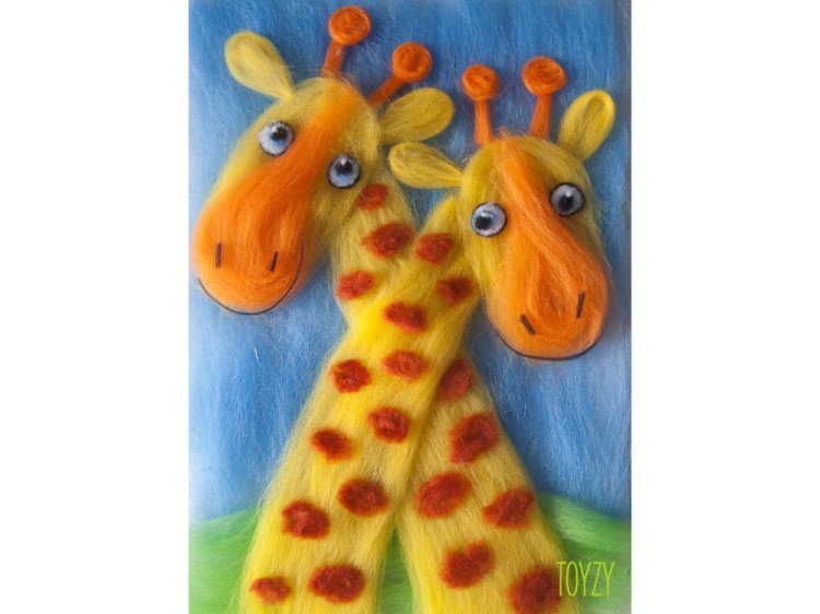 Картина шерстью «Жирафы»