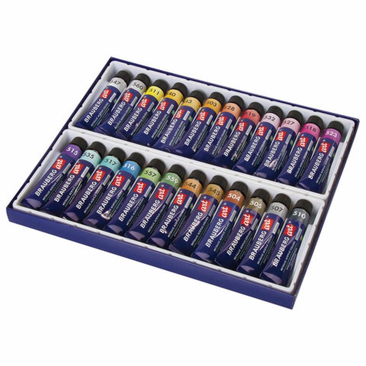 Краски акриловые художественные металлик BRAUBERG ART CLASSIC, набор 24 шт, в тубах 12 мл — картинка 2