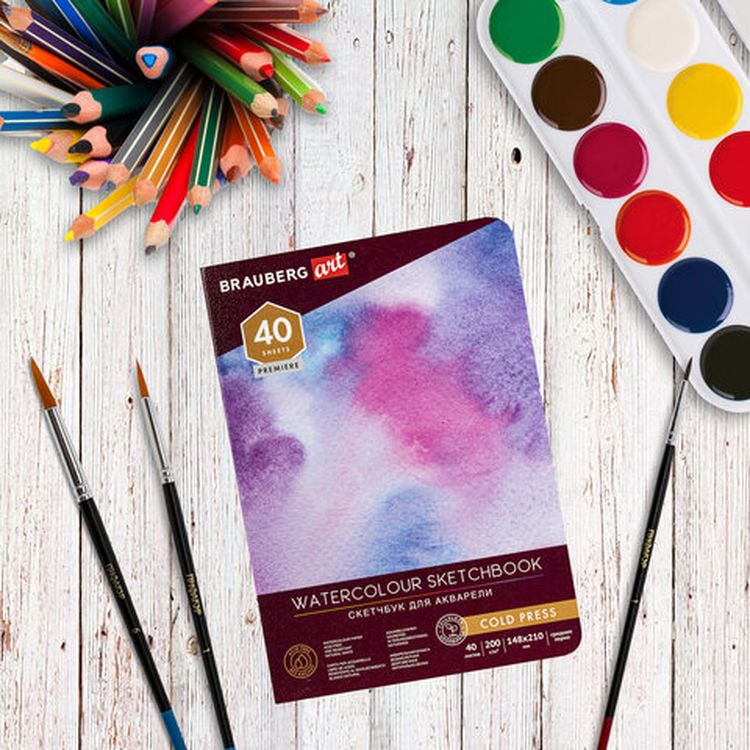 Скетчбук для акварели, 200 г/м2, 148х210 мм, среднее зерно, 40 л., книжный переплет, BRAUBERG ART PREMIERE — картинка 7