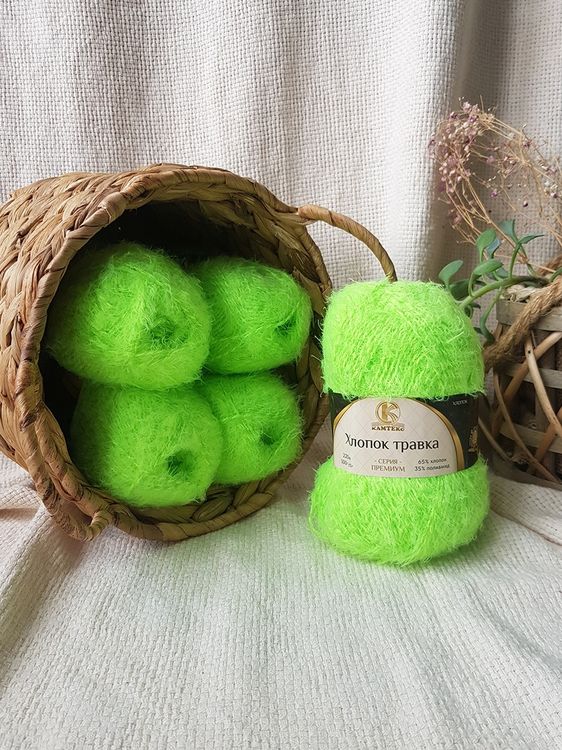 Пряжа Камтекс Хлопок травка (081), ярко-салатовый, 5 шт. по 100 г — картинка 2