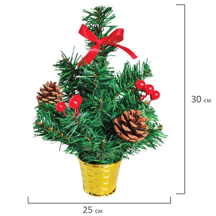 Ель искусственная новогодняя декоративная 30 см, украшения: ягоды, шишки — картинка 3