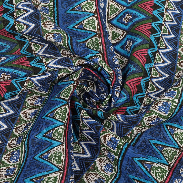 Ткань льняная, 1 м x 150 см, 140 г/м², цвет: синий, геометрический принт, TBY — картинка 3