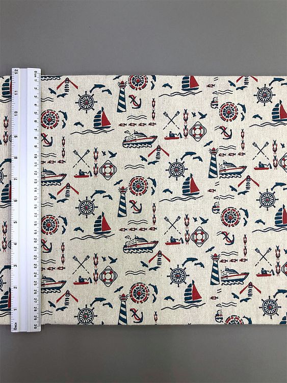 Ткань лен, 140 г/м², 30% лен, 70% хлопок, 3 м, ширина 150 см, цвет: морской принт, TBY — картинка 6