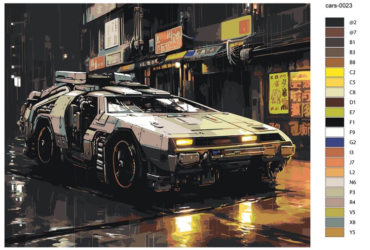 Картина по номерам «Машины: ДеЛореан в стиле киберпанка» — картинка 2