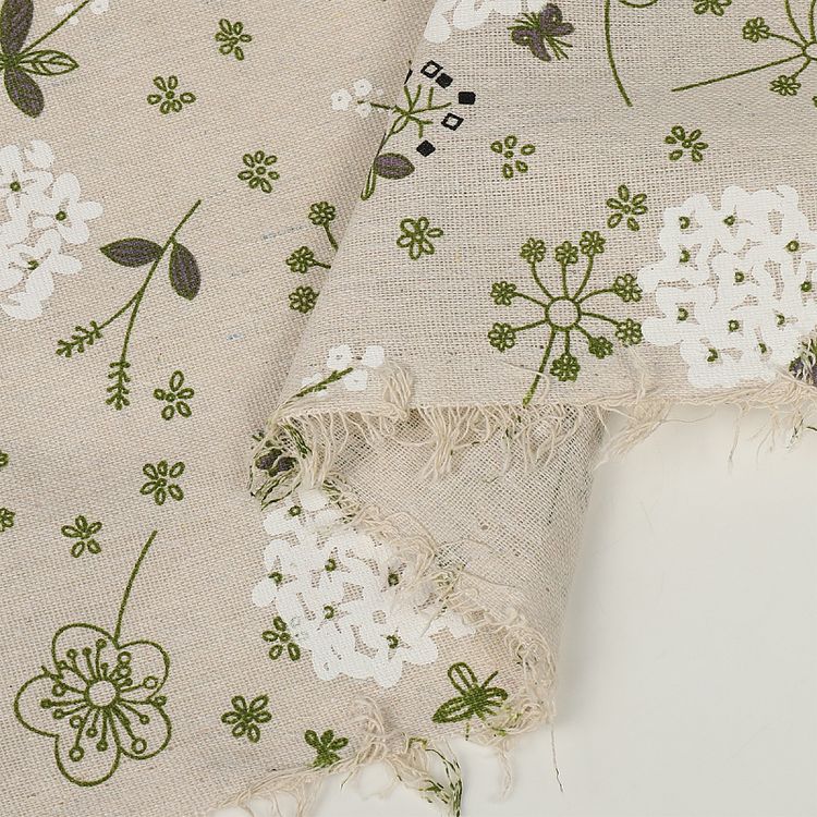 Ткань льняная, 1 м x 150 см, 140 г/м², цвет: бежевый, цветочный принт, TBY — картинка 6