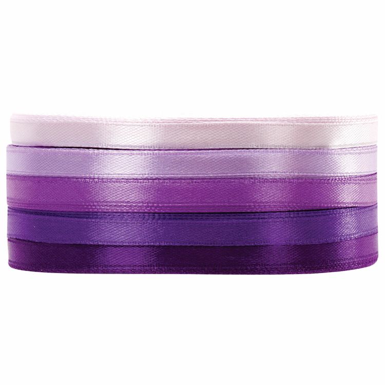 Лента атласная, ширина 6 мм, фиолетовый спектр, набор 5 цветов по 23 м, Brauberg — картинка 2