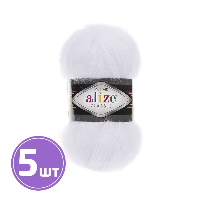 Пряжа ALIZE Mohair classik new (55), ультрабелый, 5 шт. по 100 г