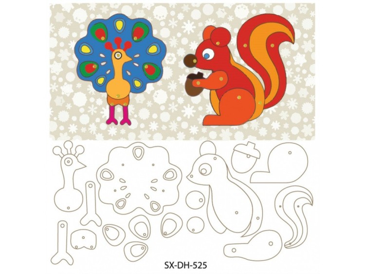 Мозаика «Павлин и белочка» (фигурки из картона) — картинка 2