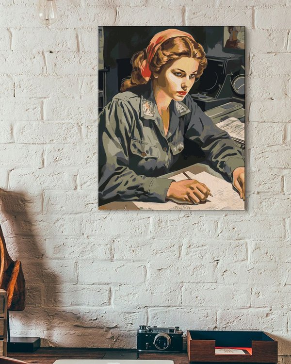 Картина по номерам «Девушка-инженер за работой, советский плакат» — картинка 3