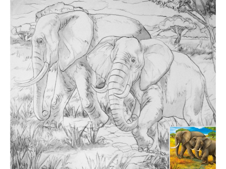 Холст «Семья слонов» — картинка 2