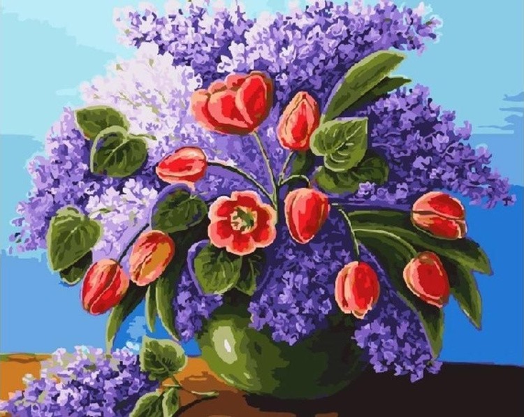 Картина по номерам «Сирень и тюльпаны»