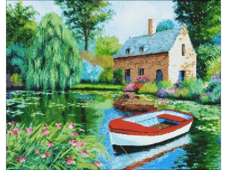 Алмазная вышивка «Дом у пруда» — картинка 2