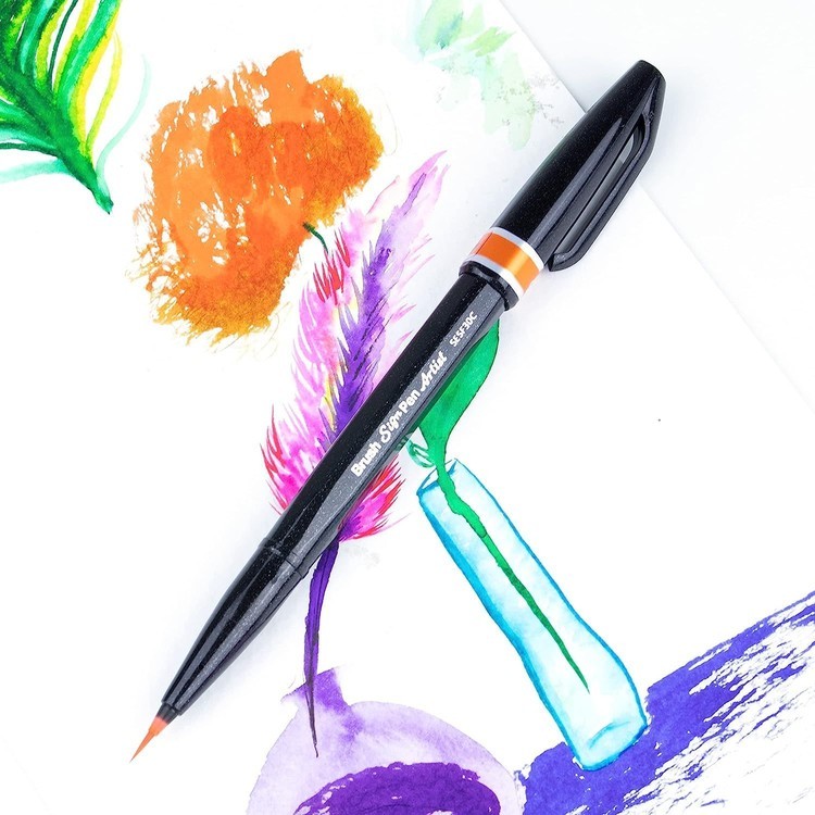 Браш пен Brush Sign Pen Artist, ultra-fine, 0,5 - 5 мм, цвет: оранжевый, Pentel — картинка 5