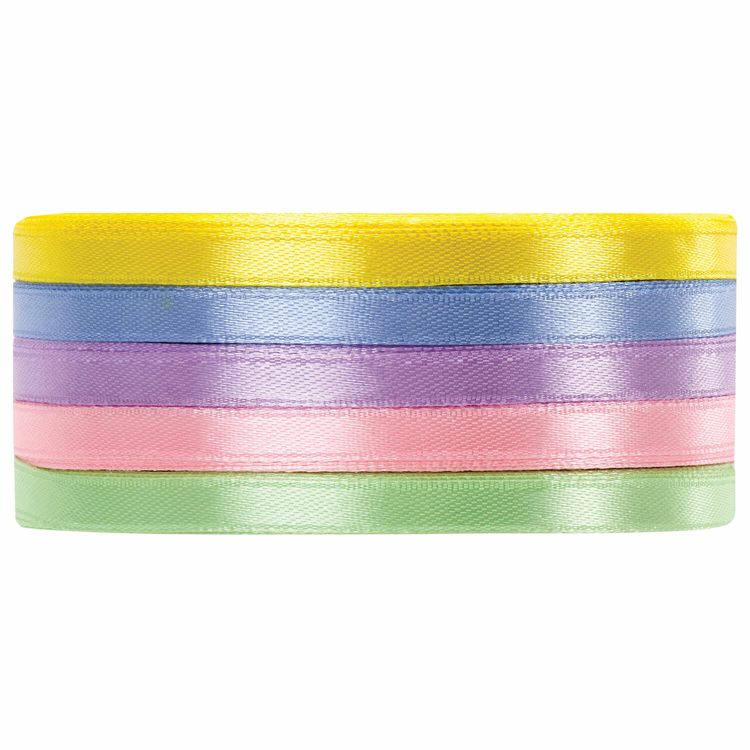 Лента атласная, ширина 6 мм, Пастель набор 5 цветов по 23 м, Brauberg — картинка 2