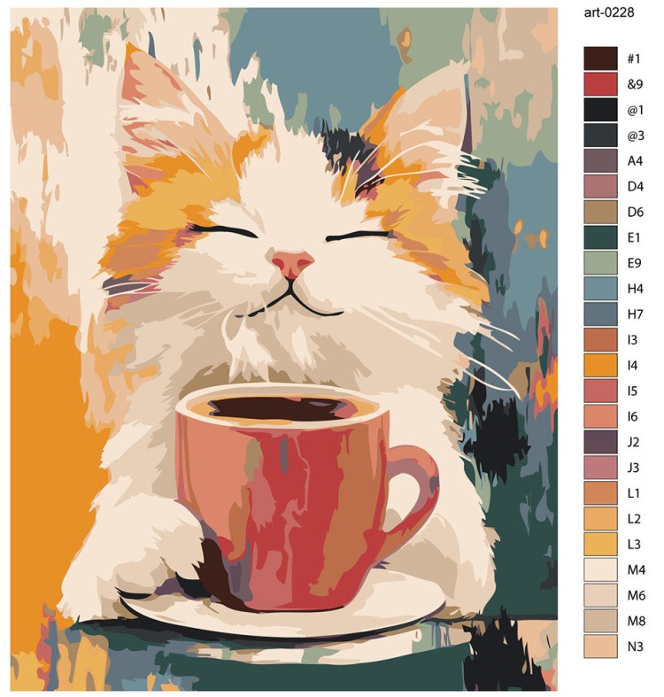 Картина по номерам «Коты и кошки: милый котик с чашкой кофе» — картинка 2