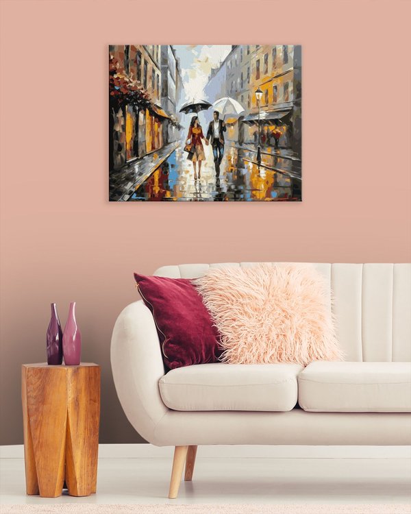 Картина по номерам «Влюбленная пара гуляет под зонтами» — картинка 3