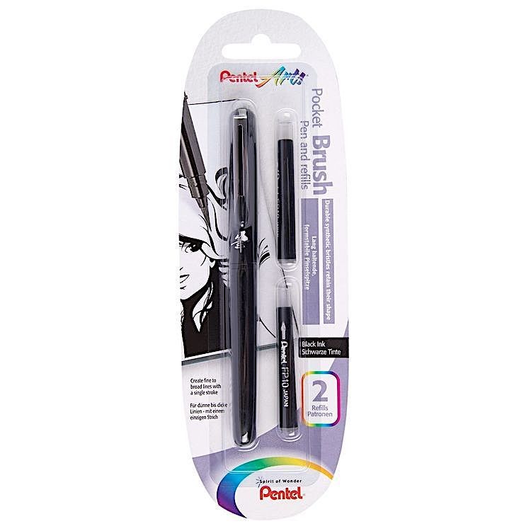 Ручка-кисть Brush Pen для каллиграфии, с двумя сменными чернилами, Pentel — картинка 5