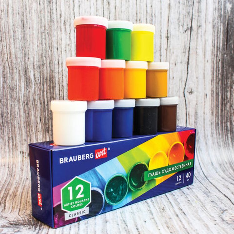Гуашь художественная Brauberg ART CLASSIC, набор 12 цветов в баночках по 40 мл — картинка 18