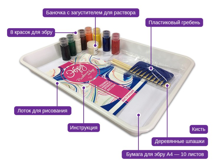 Набор для эбру, 8 цветов, Master IQ² — картинка 3