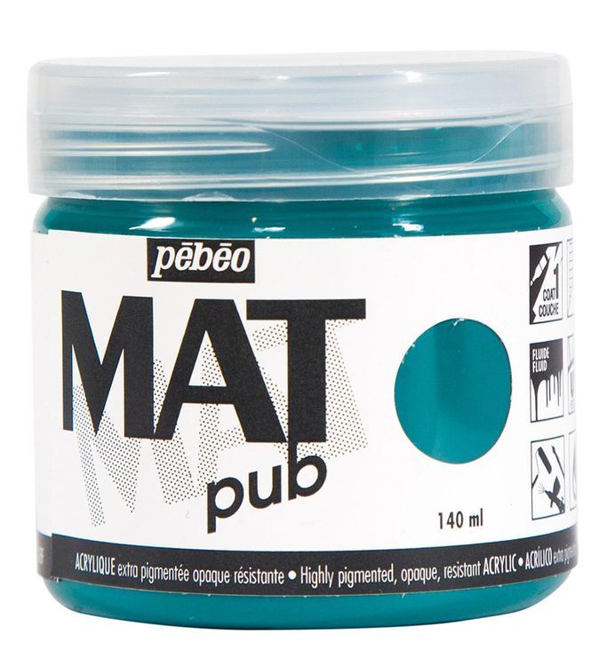 Краска акриловая экстра матовая Mat Pub №1, сине-зеленая, 140 мл, PEBEO