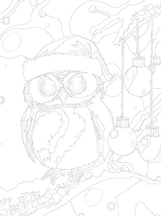 Картина по номерам «Детская: сова на ветке, новогодняя» — картинка 3