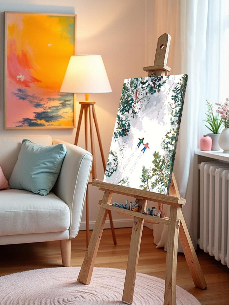 Картина по номерам Дети зимой на снегу среди елок — картинка 9