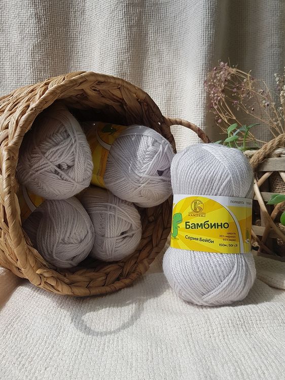 Пряжа Камтекс Бамбино (008), серебристый , 5 шт. по 50 г — картинка 2