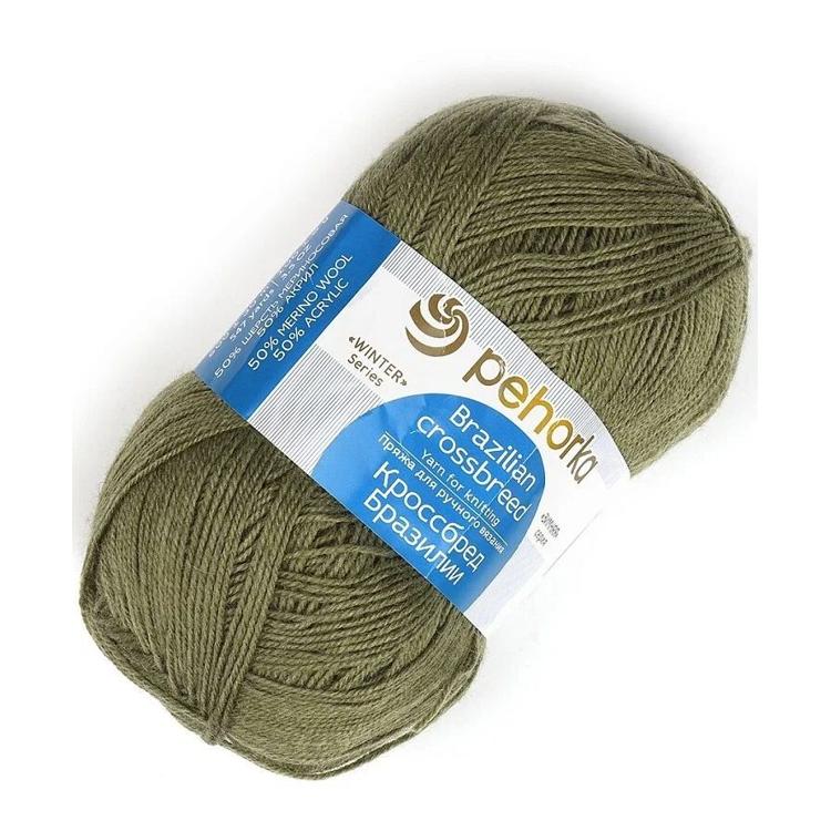Пряжа Пехорка Кроссбред Бразилии (494), светлый хаки, 5 шт. по 100 г — картинка 2