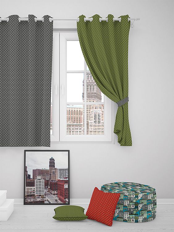 Ткань Лен, 140 г/м², 5 м x 150 см, цвет: салатовый, принт горошек, TBY — картинка 7