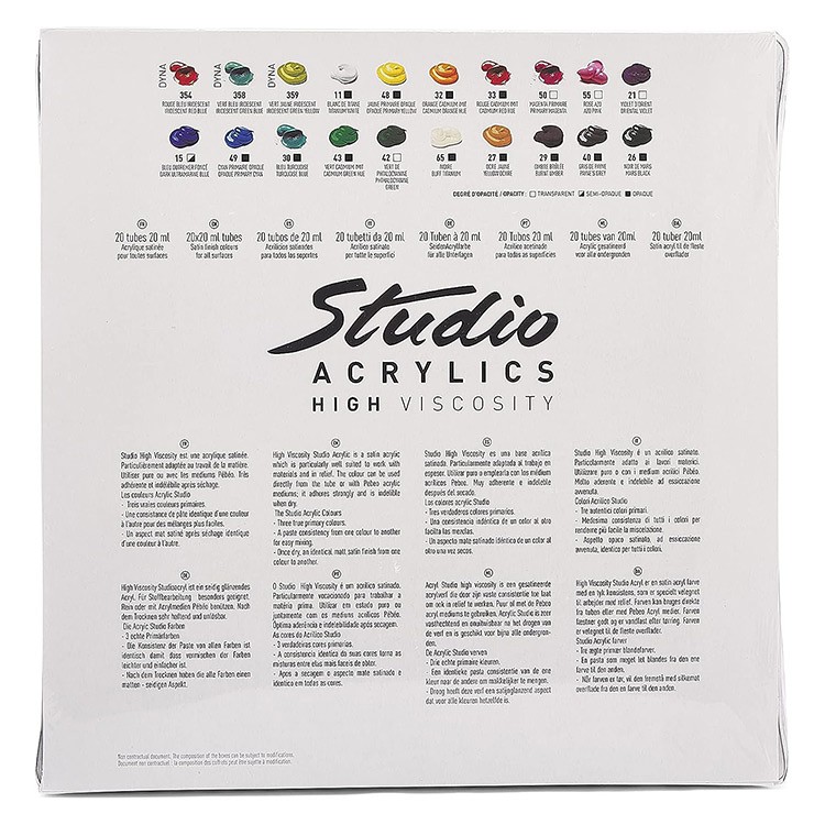 Краски Pebeo акриловые 20 цветов набор Studio Acrylics с кистью 20 мл — картинка 5