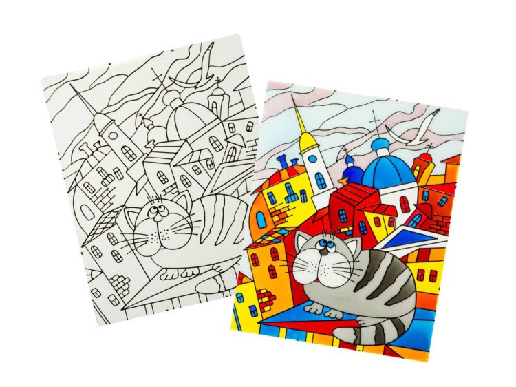 Витраж-раскраска «Кот на крыше» — картинка 3