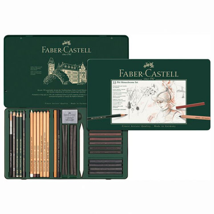 Набор художественный FABER-CASTELL «Pitt Monochrome», 33 предмета, металлическая коробка — картинка 2