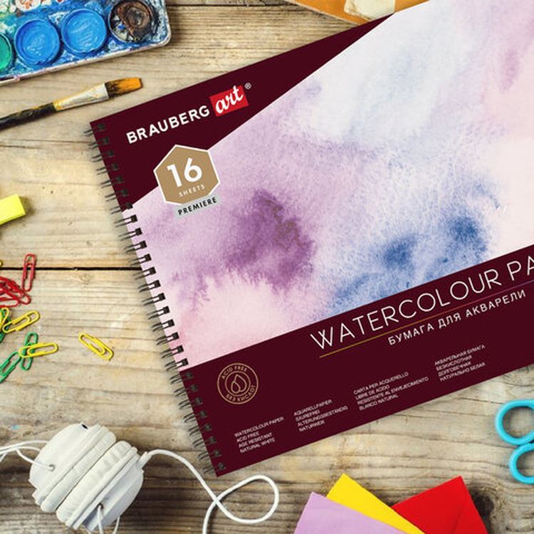 Альбом для акварели, бумага 300 г/м2, 270х390 мм, среднее зерно, 16 листов, гребень, BRAUBERG ART PREMIERE — картинка 6