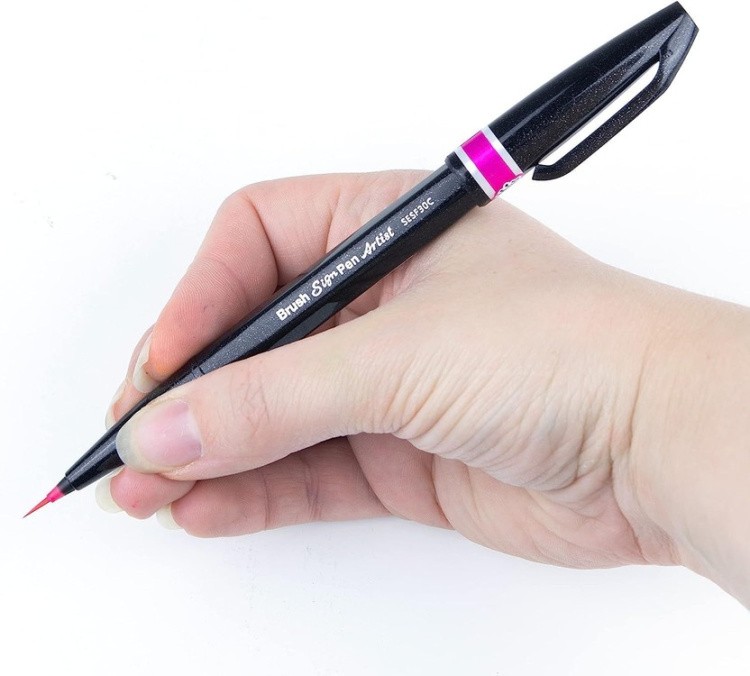 Браш пен Brush Sign Pen Artist, ultra-fine, 0,5 - 5 мм, цвет: розовый, Pentel — картинка 6