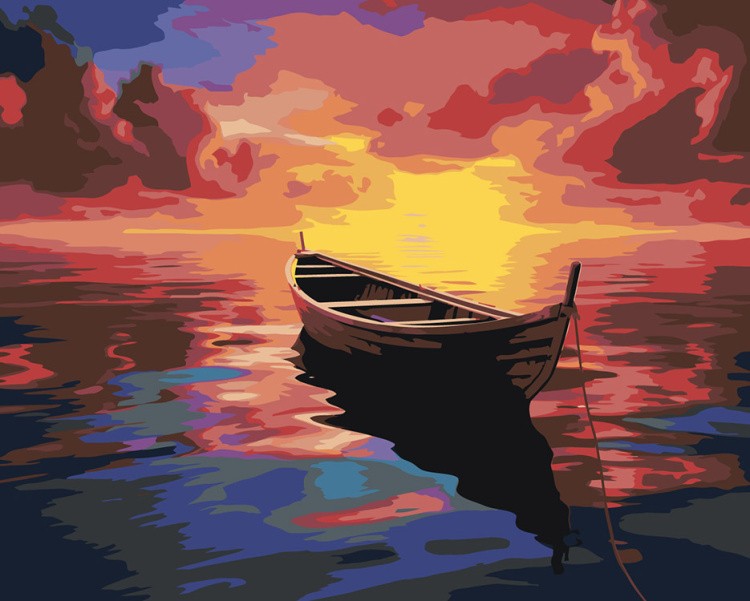 Картина по номерам «Море: Лодка на закате 2»