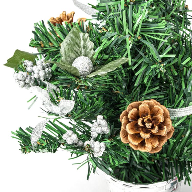 Ель искусственная новогодняя декоративная 30 см, серебристые украшения/шишки — картинка 2