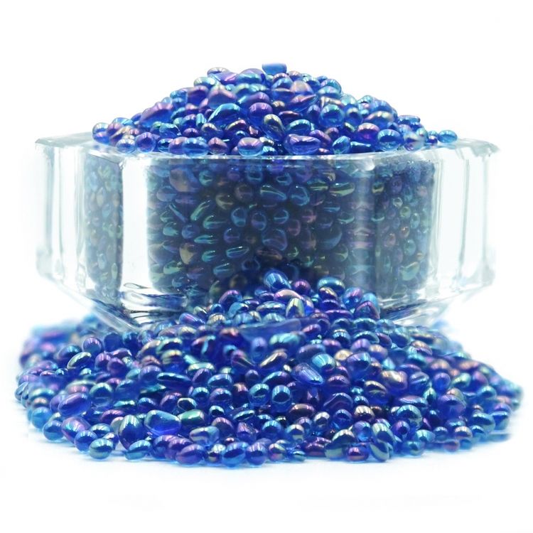 Радужные стеклянные камушки синие (фракция 2-5 мм), 100 гр