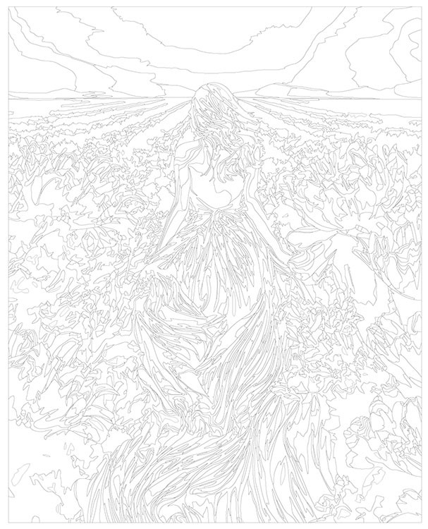 Картина по номерам «Природа: Девушка в платье на цветочном поле на закате» — картинка 3