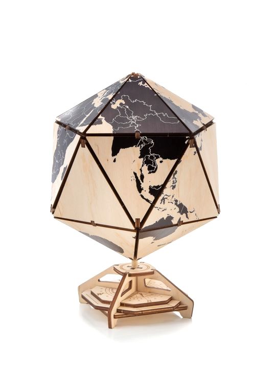 Конструктор деревянный 3D EWA «Глобус Икосаэдр с секретом», (шкатулка, сейф), черный — картинка 6