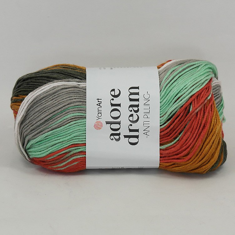 Пряжа YarnArt Adore Dream (1069), кораллово-серо-желто-бирюзовый, 5 шт. по 100 г — картинка 2