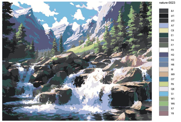 Картина по номерам «Природа: Пейзаж с ручьем возле леса в горах 2» — картинка 2