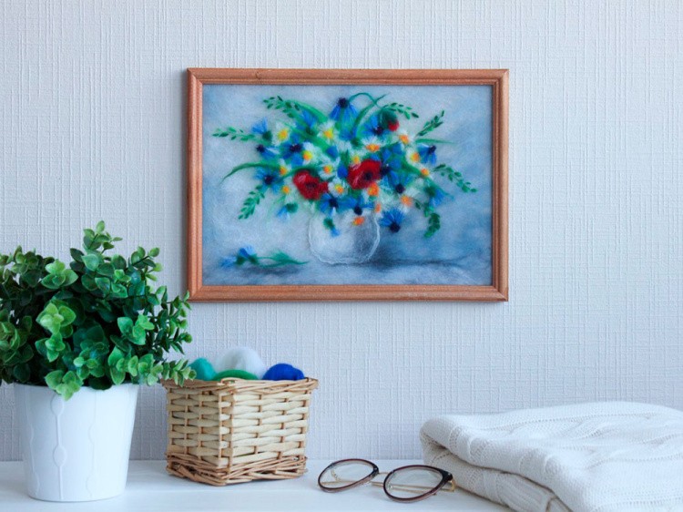 Картина шерстью «Ромашки, маки, васильки» — картинка 4