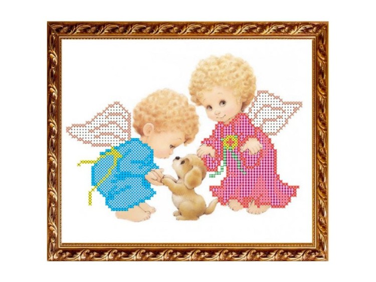 Рисунок на ткани «Ангелочки с собачкой»