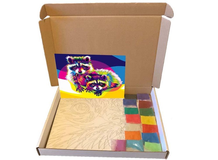 Картина цветным песком «Еноты» — картинка 4