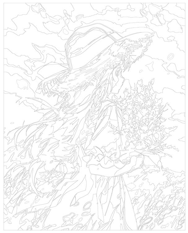 Картина по номерам «Природа: Девушка в шляпке с букетом полевых цветов» — картинка 3