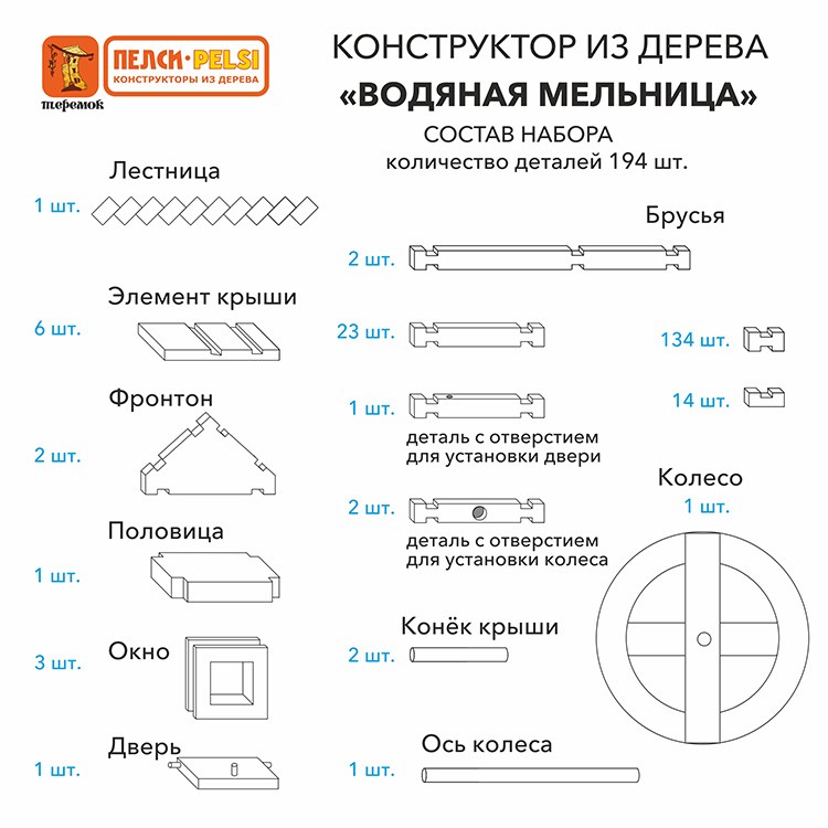 Конструктор из дерева «Водяная мельница» — картинка 4