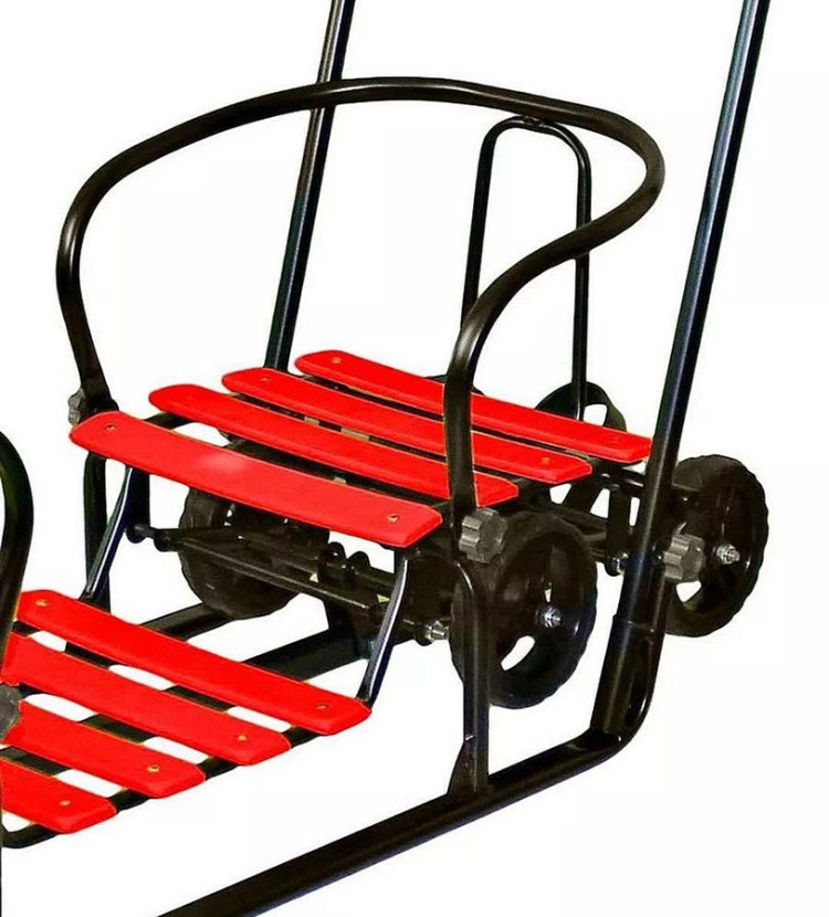 Санки детские Snow Black Auto «Для Двоих», красные с колесами — картинка 7